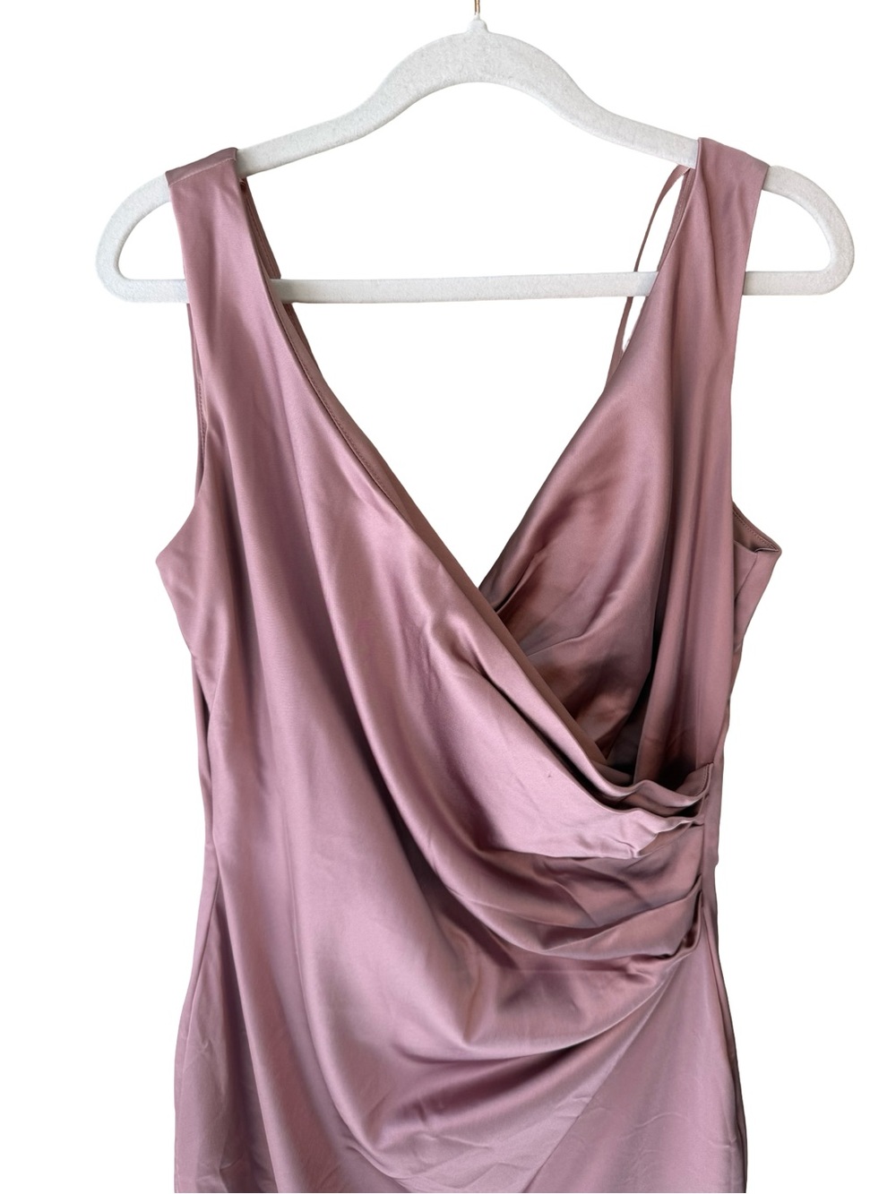 Le Chateau Satin Draped Midi Dress in Dusty Rose Size M Cocktail Formal Wedding - Picture 13 of 16